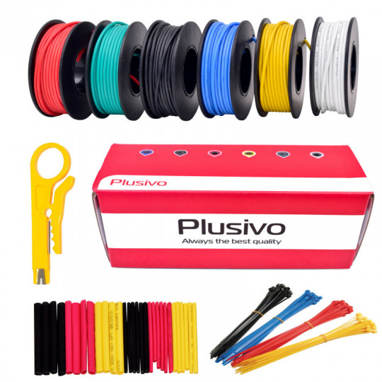 22AWG Hook up Wire Kit -  600V Tinned Stranded Silicone Wire of 6 Different Colors x 7 m (23 ft) each