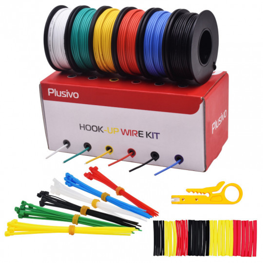 22AWG Hook up Wire Kit -  600V Pre-Tinned Solid Core Wire of 6 Different Colors x 10 m (33 ft) each