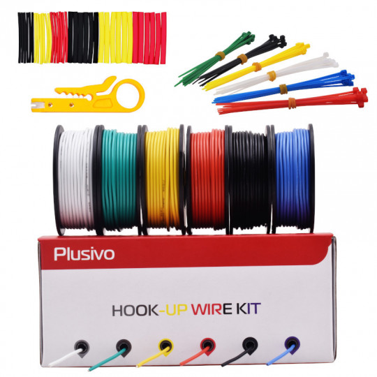 22AWG Hook up Wire Kit -  600V Pre-Tinned Solid Core Wire of 6 Different Colors x 10 m (33 ft) each