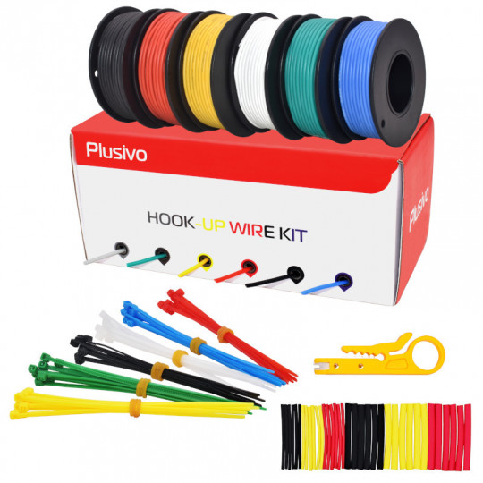 24AWG Hook up Wire Kit -  600V Tinned Stranded Silicone Wire of 6 Different Colors x 9 m (29 ft) each