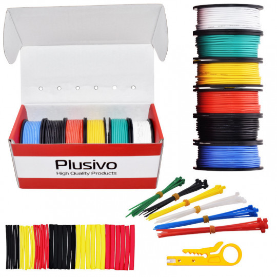 18AWG Hook up Wire Kit -  Pre-Tinned Solid Core Wire of 6 Different Colors  x 5m (16ft) each