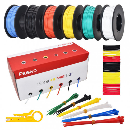 24AWG Hook up Wire Kit - 600V Pre-Tinned Solid Core Wire of 6 Different Colors x 11m (36ft) each